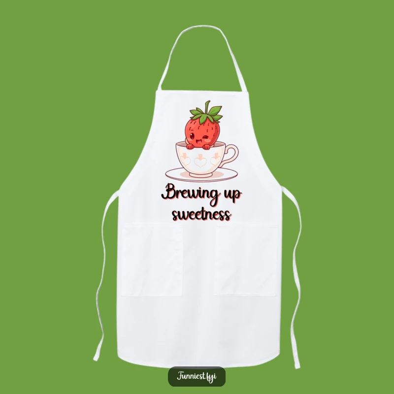 Funny Strawberry Teacup Apron: Giggling Character Hiding Kitchen Wear, Gift!