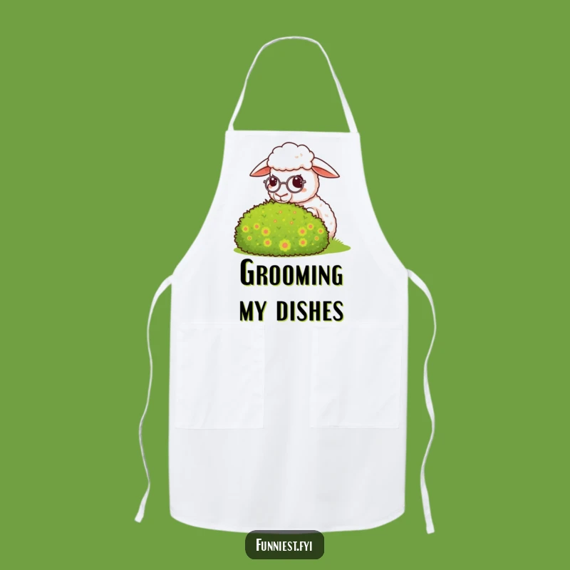 Funny Smug Sheep Monocle Apron - Posh Chef's Critical Eye