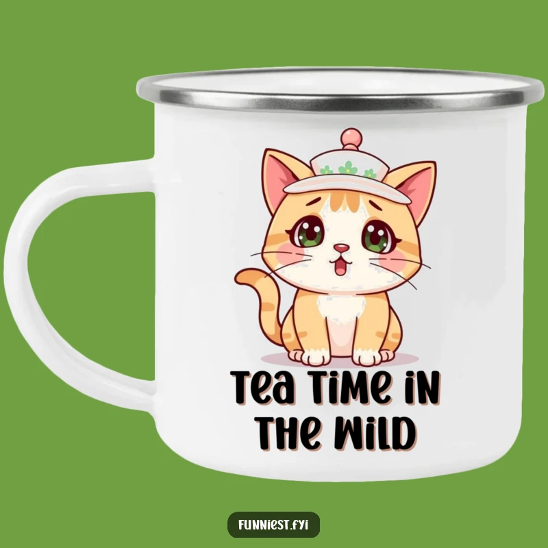 Funny Cat Teacup Camping Mug - Surprised Feline Outdoor Cup Gift