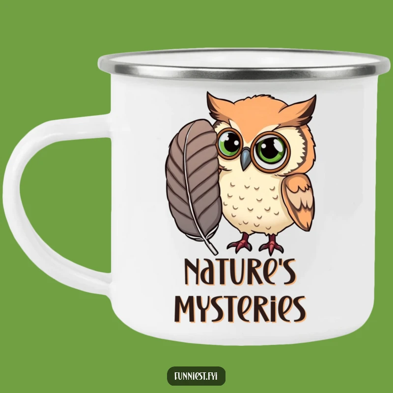 Funny Curious Owl Monocle Camping Mug - Large Feather Owl Drinkware Funny Gift