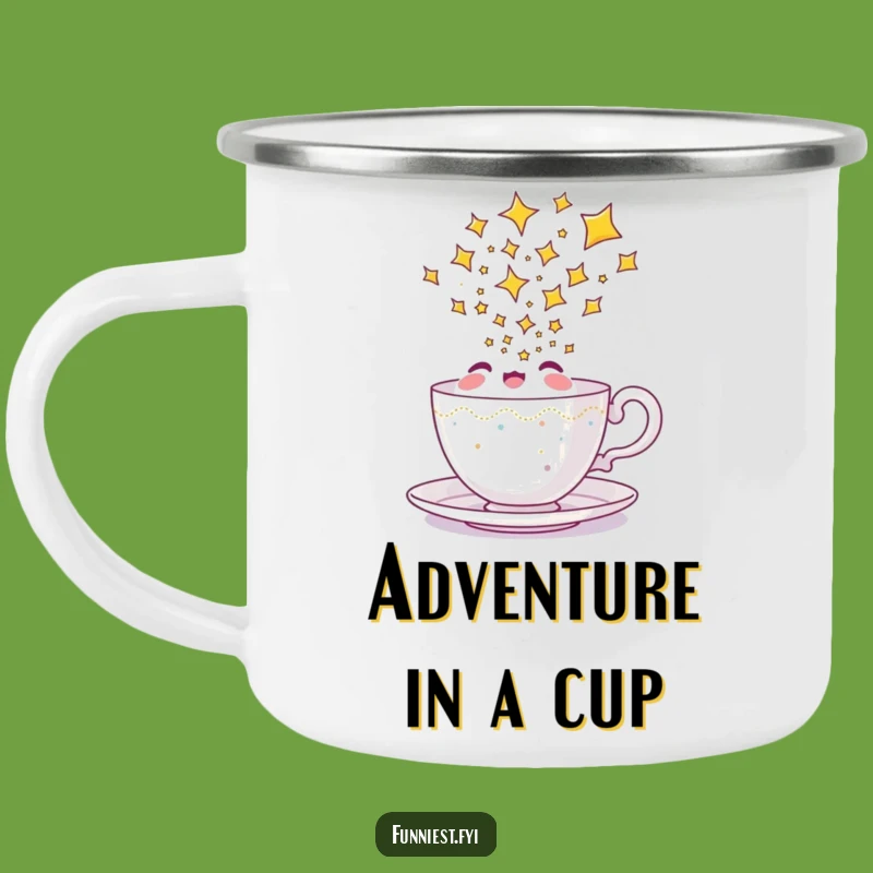 Funny Enamel Teacup Camping Mug, Star Pouring Adventure and Funny Gift