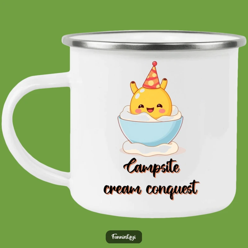 Funny Fruit Camping Mug: Whipped Cream Dive Adventure - Hilarious Outdoor Gift!