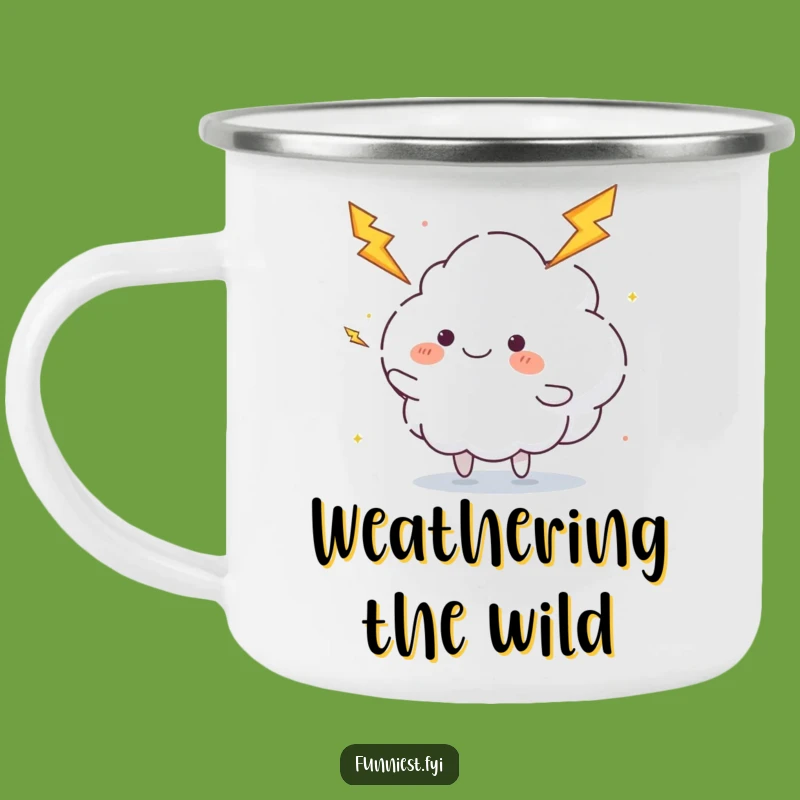 Funny Juggling Cloud Camping Mug: Lightning Campfire Fun