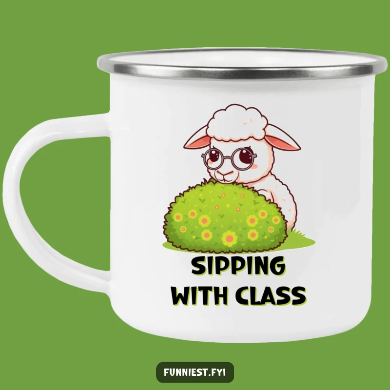 Funny Smug Sheep Monocle Campfire Mug - Posh Outdoor Companion