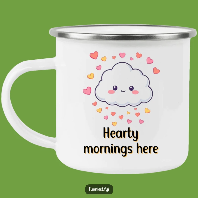 Funny Cloud Raining Hearts Camping Mug - Adventures Filled with Love & Warmth