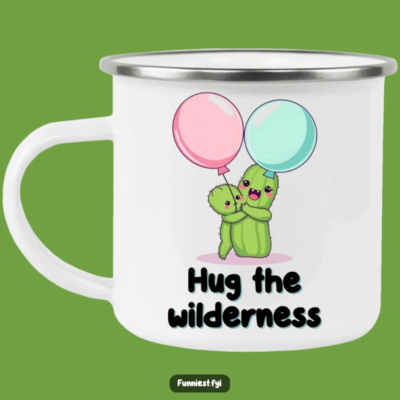 Funny Cactus Hugging Balloon Camping Mug - Outdoor Hilarious Prickly Gift