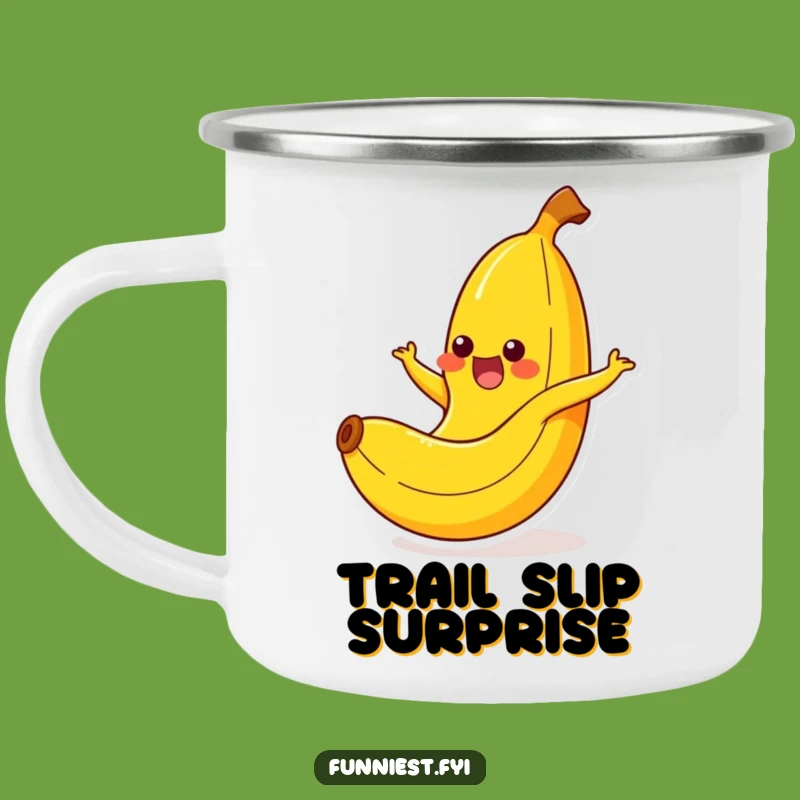 Funny Banana Slip Camping Mug: Rugged Yelping Character Cup, Perfect Outdoor Gift!