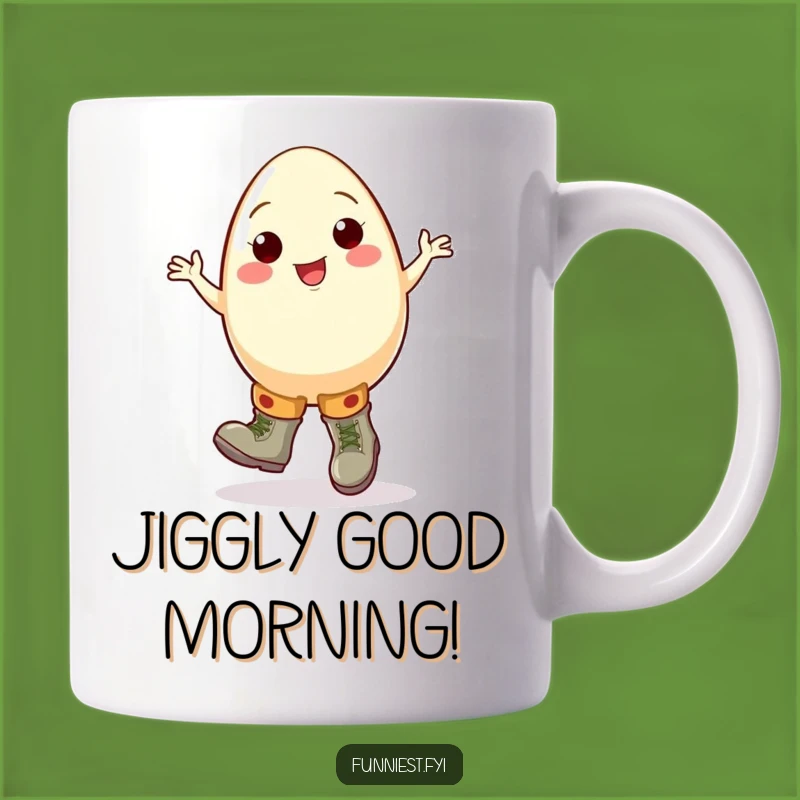 Funny Egg Jigging Boot Mug, Cheerful Character, Hilarious Breakfast Gift