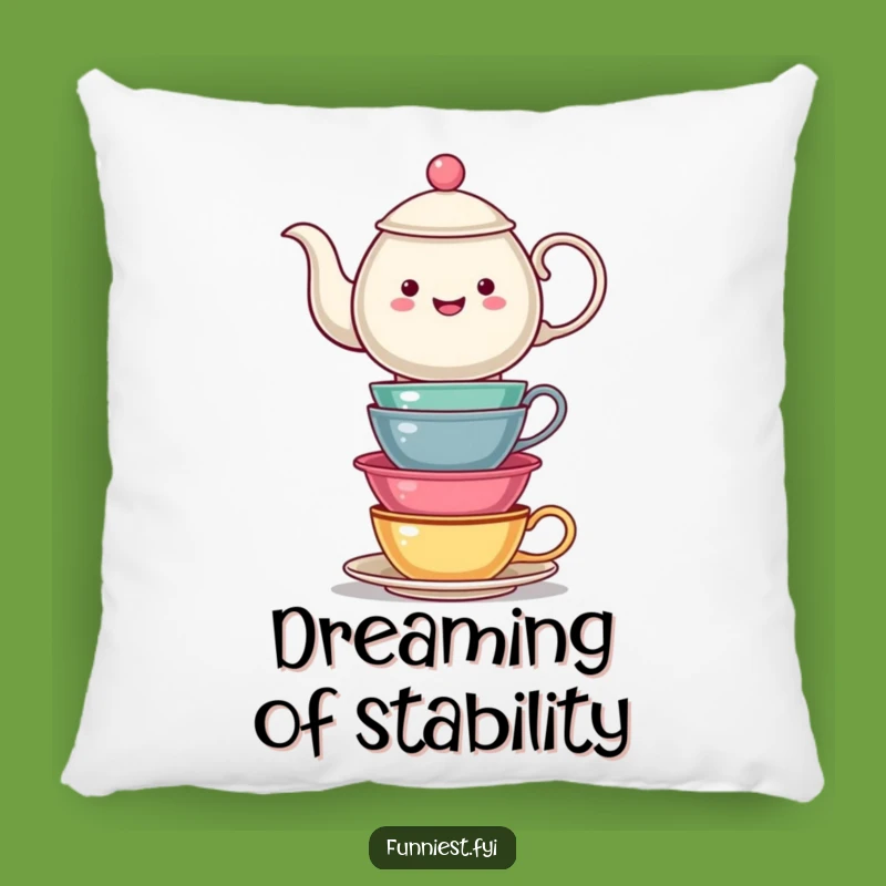 Funny Teapot Tea Cups Pillow: Cozy Balance, Adorable Funny Gift