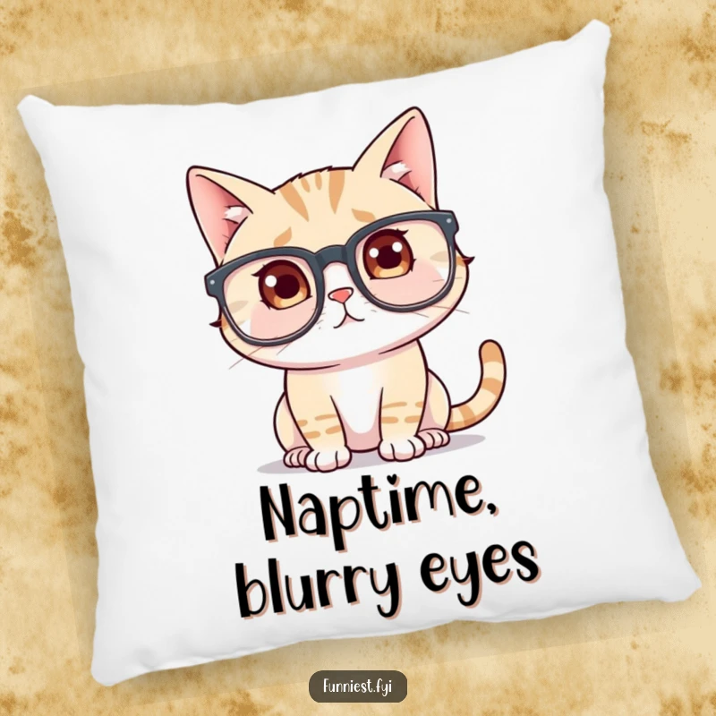 Funny Cat Glasses Pillow: A soft pillow featuring a confused cat peering through oversized glasses. A delightful funny gift for cat lovers.