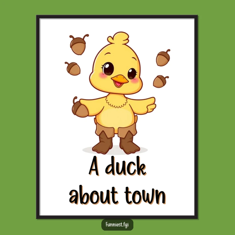 Funny Duck Juggling Digital Art - Happy Acorn Character Decor