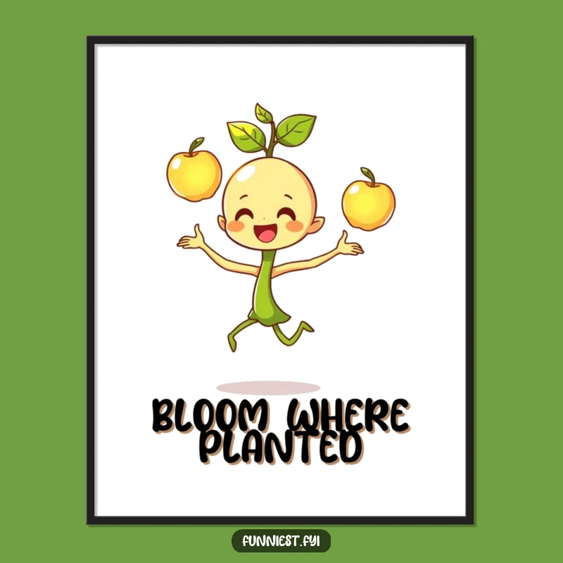 Funny Sprout Juggling Digital Art: Dancing Character's Focused Joy Print, Gift!