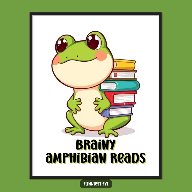 Funny Frog Balancing Books Digital Art, A Hilarious Printable for Amusing Spaces