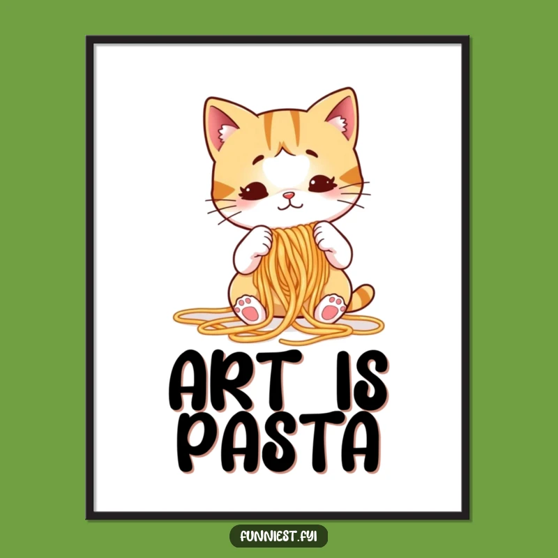 Funny Cat Knitting Spaghetti Digital Art, Puzzled Feline Printable, Instant Humorous Gift