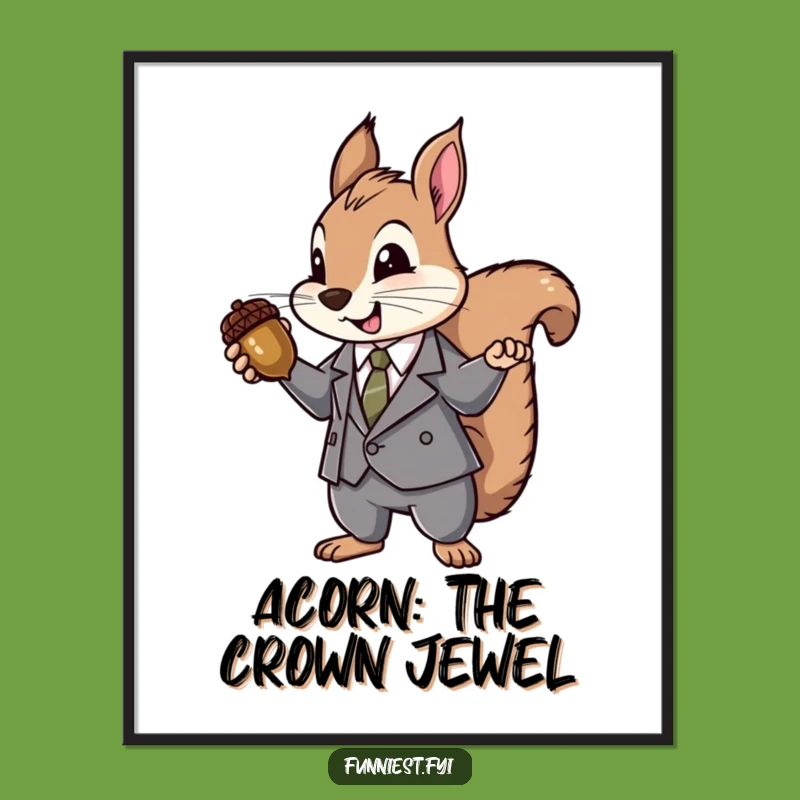 Funny Suit Squirrel Digital Art: Acorn Jewel Presentation Print