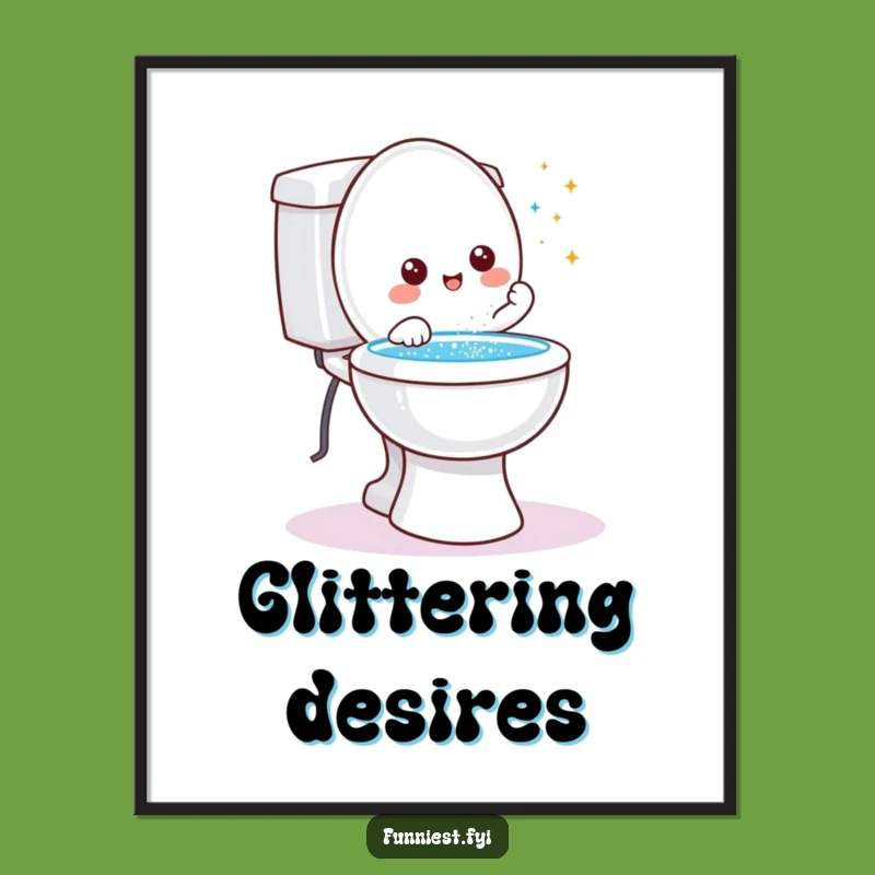 Funny Toilet Wish Digital Art: Friendly Character Granting Wishes Glitter Print, Gift!