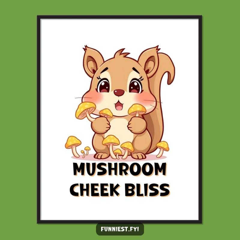 Funny Squirrel Mushroom Digital Art - Instant Whimsical Forest Decor