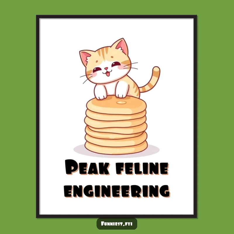 Funny Cat Pancake Balance Digital Print: Hilarious Instant Download Art