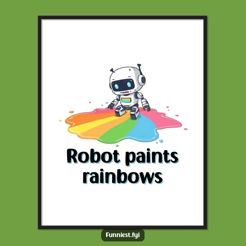 Funny Robot Paint Spill Digital Art, Hilarious Printable for Creative Spaces