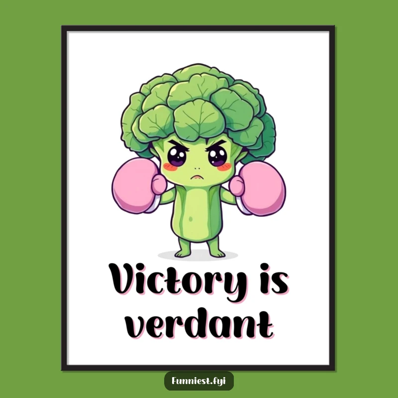 Funny Broccoli Boxer Digital Art: Determined Veggie Power for Your Walls