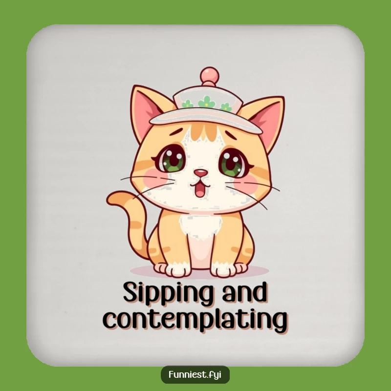 Funny Cat Teacup Coaster Set - Surprised Feline Drink Protection Gift