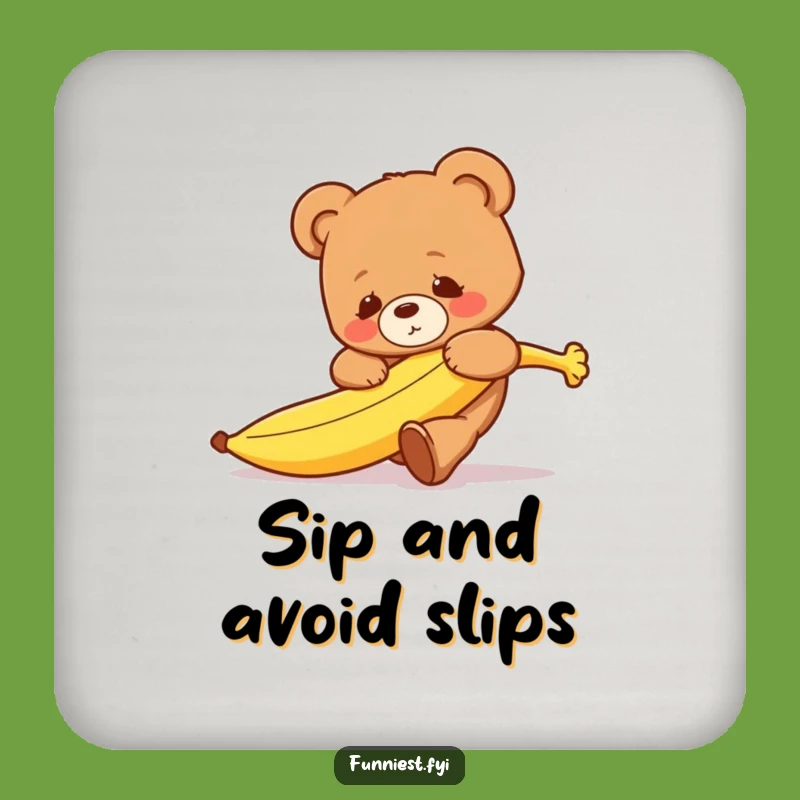 Funny Bear Banana Coaster Set - Clumsy Teddy Drink Protection Gift
