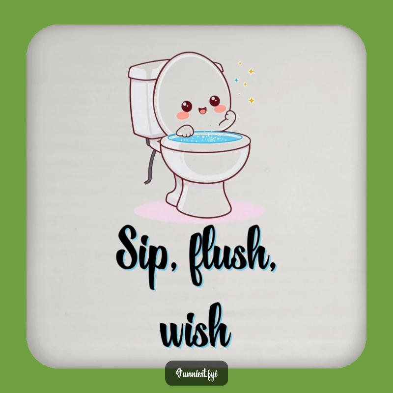 Funny Toilet Wish Drink Coaster: Friendly Character Granting Wishes Glitter Protection, Gift!