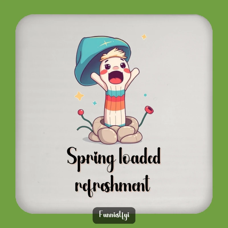 Funny Surprised Sock Puppet Spring Launch Coaster: Protect Surfaces Hilariously!