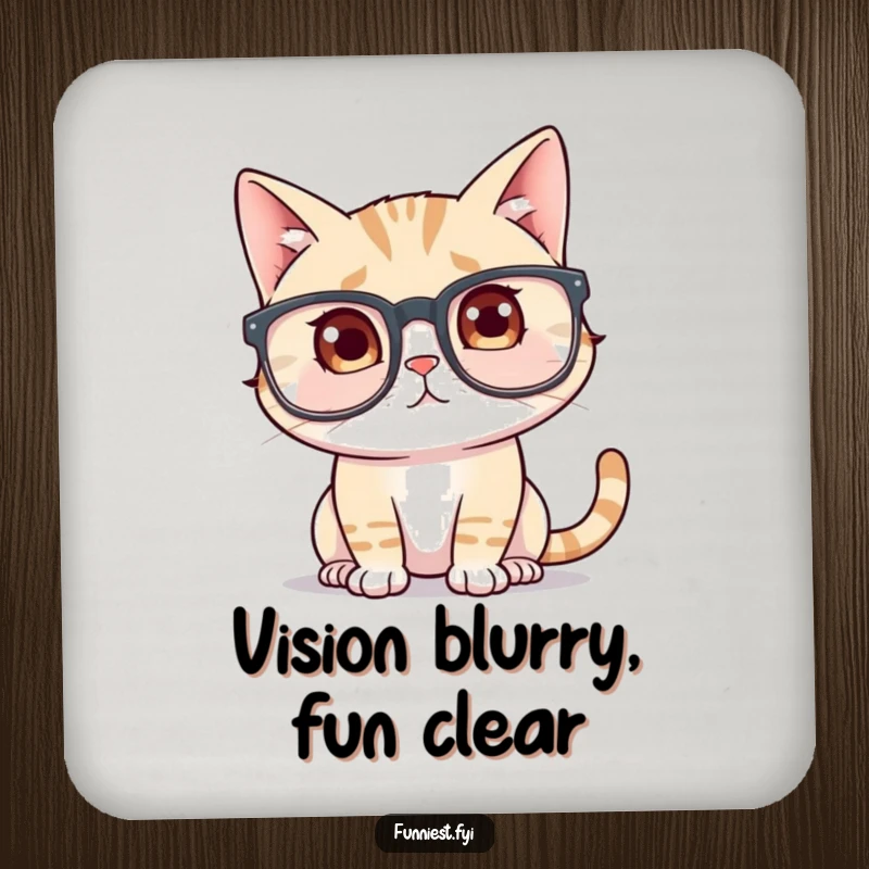 Funny Cat Glasses Coaster: A confused cat peers through massive glasses on this protective coaster. A functional and funny gift for cat lovers.