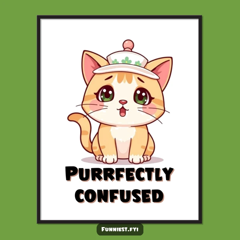 Funny Cat Teacup Hat Poster - Surprised Feline Art Print Gift
