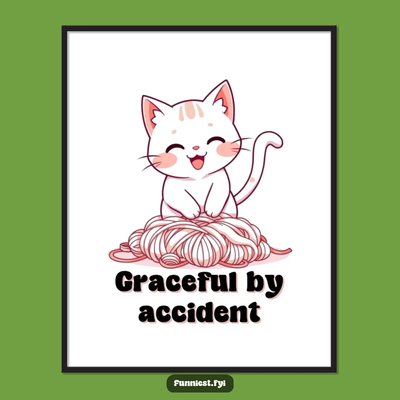 Funny Cat Yarn Poster: Tripping Feline Art - Hilarious Wall Decor Gift!