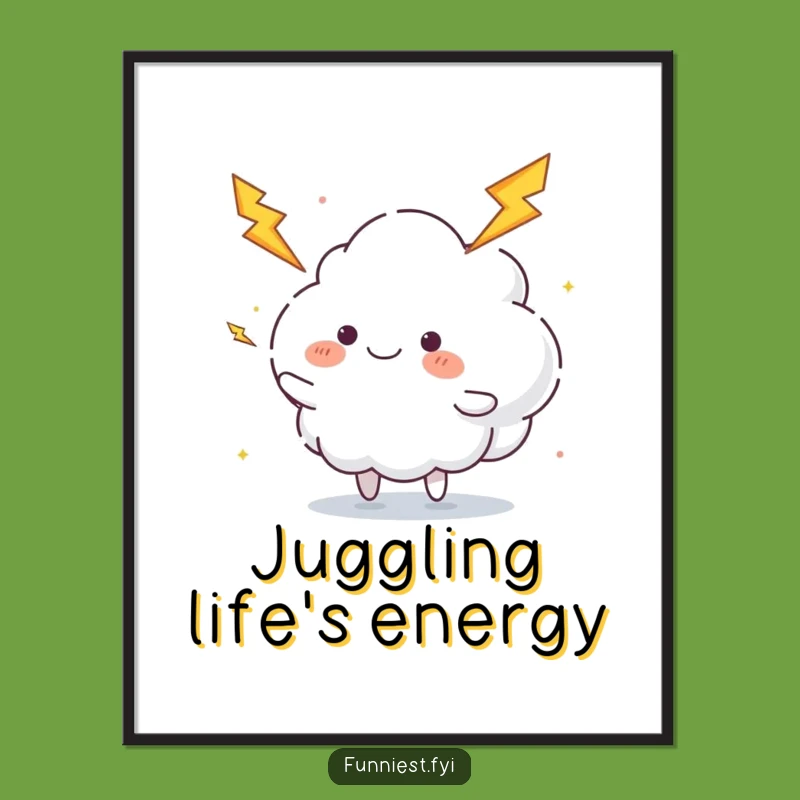 Funny Juggling Cloud Print: Lightning Bolt Art, Energetic Wall Decor