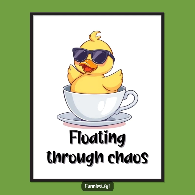Funny Rubber Duck Upside Down Teacup Poster - Hilarious Wall Art Gift