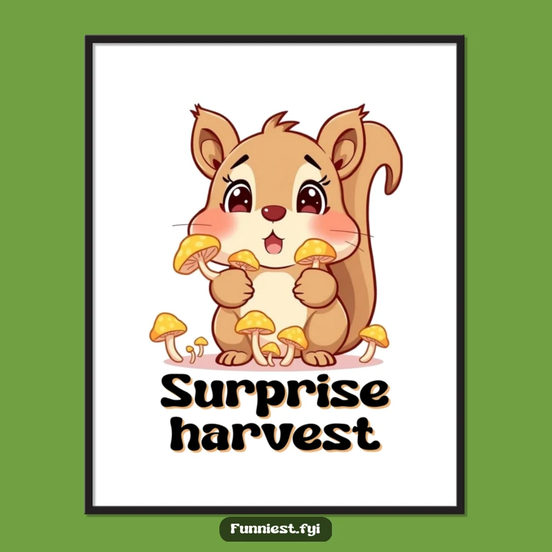 Funny Squirrel Mushroom Poster - Whimsical Woodland Wall Art