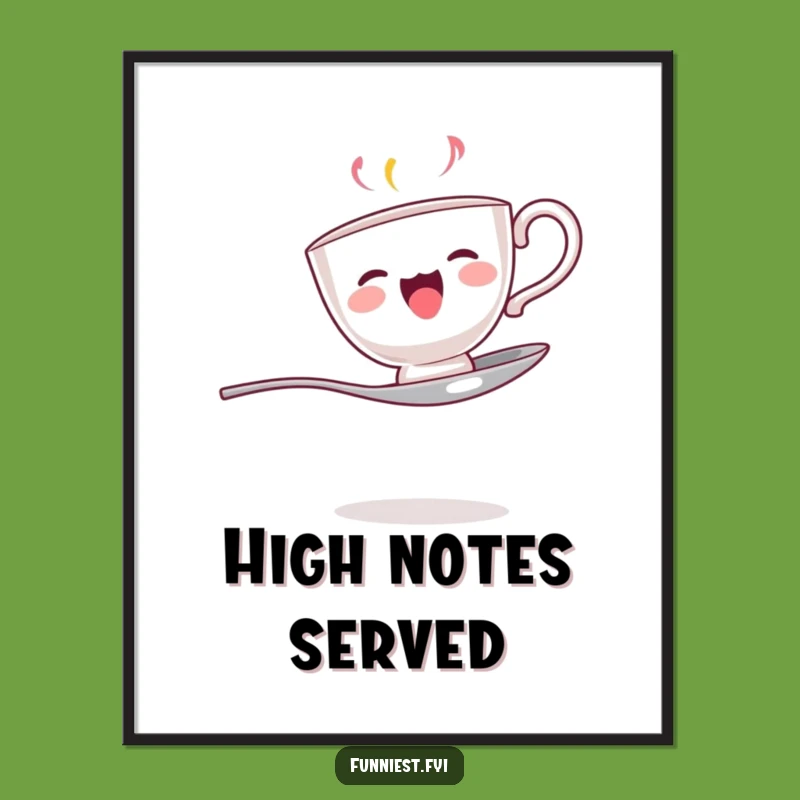 Funny Singing Teacup Spoon Poster - Whimsical Musical Art Print