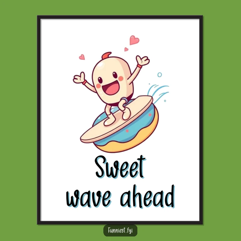 Funny Coffee Donut Surf Poster - Joyful Breakfast Art