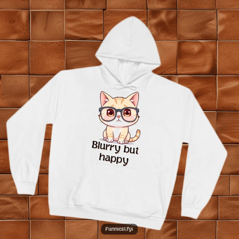 Funny Cat Glasses Hoodie: A cozy hoodie featuring a confused cat struggling with massive glasses. A warm and funny gift for feline enthusiasts.