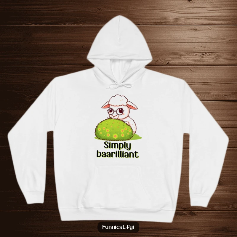 Funny sheep hoodie, a sheep with a monocle looks smugly upon a meticulously groomed bush.