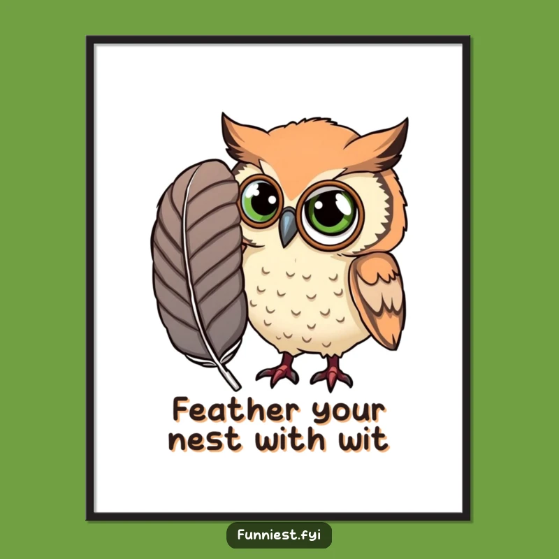 Funny Free Printable Wall Art: Owl Monocle Feather Study - Quirky Downloadable Decor