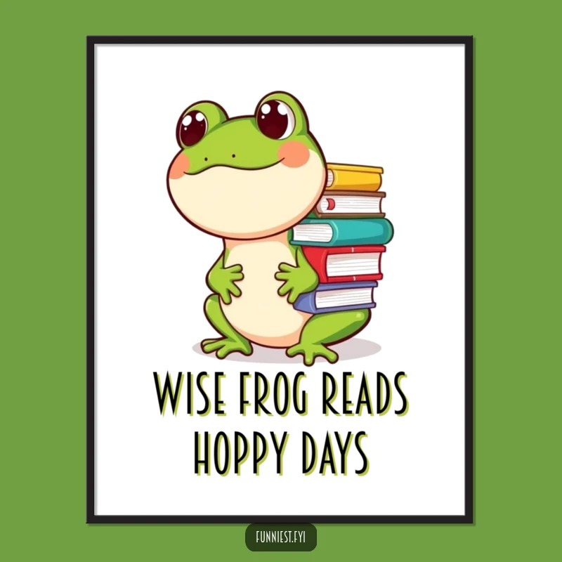 Free Printable Funny Frog Wall Art - Humorous Book Balance Downloadable Art Decor