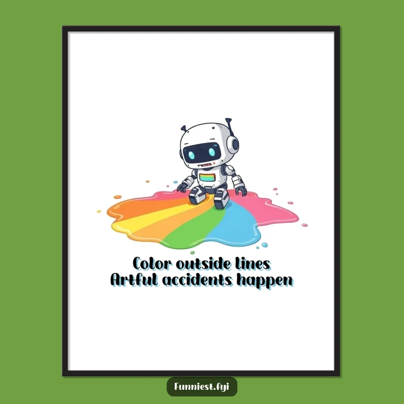 Free Printable Funny Robot Wall Art - Humorous Rainbow Paint Spill Decor