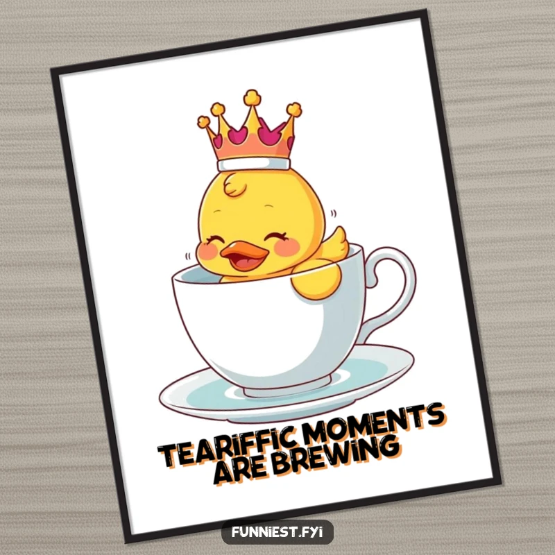 Funny Free Printable Wall Art: Rubber ducky wearing a tiny crown comically struggles to float in a teacup.