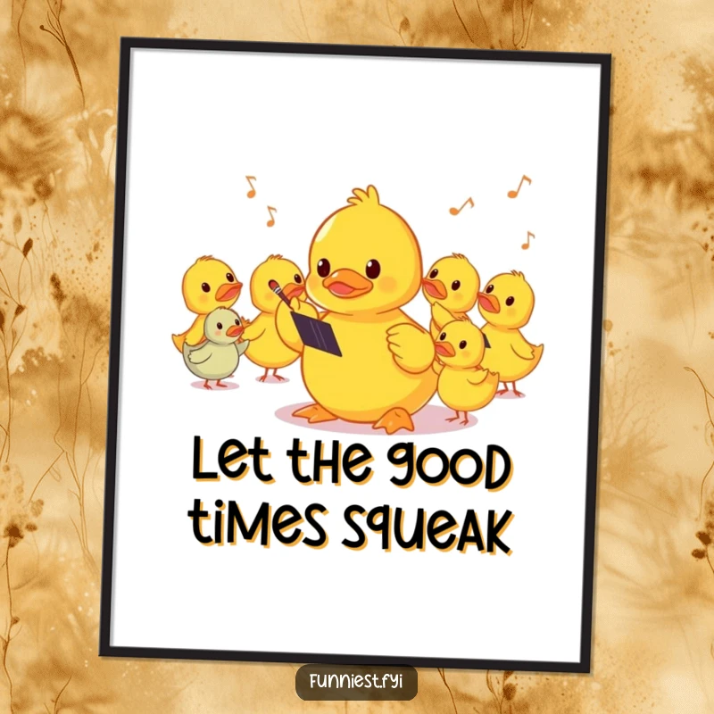 Funny Free Printable Wall Art: A shy rubber ducky acts as a conductor, leading an imaginary orchestra of squeaks, whimsical decor.