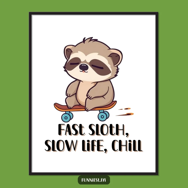 Funny Free Printable Wall Art: Sloth Skateboard Zoom - Quirky Downloadable Decor!