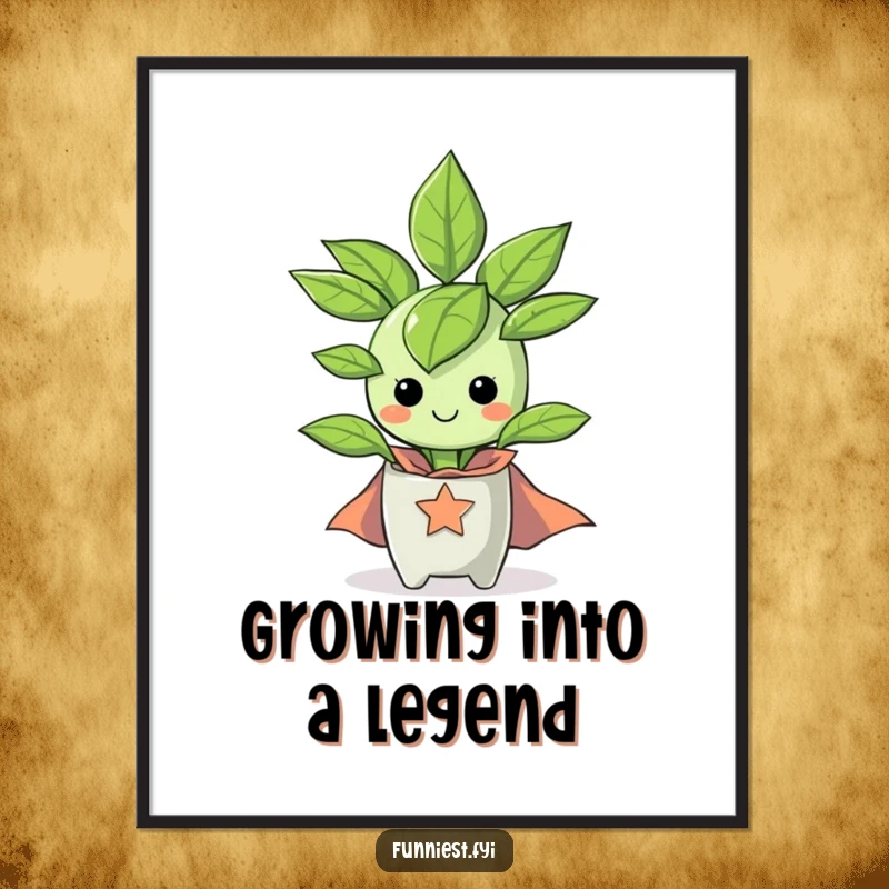 Funny Free Printable Wall Art: A cheerful houseplant character dons a miniature superhero cape, ready to save the world with green power.