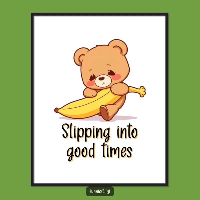 Free Printable Wall Art: Clumsy Bear Banana Trip - Funny Downloadable Decor