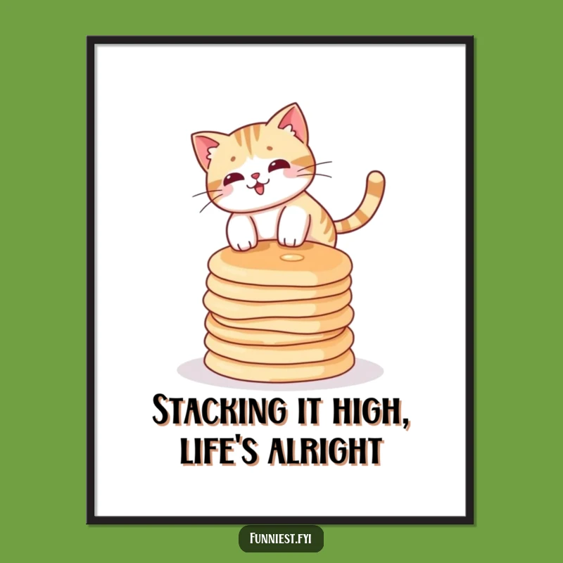Funny Free Printable Wall Art: Cat Pancake Balance - Quirky Downloadable Decor!