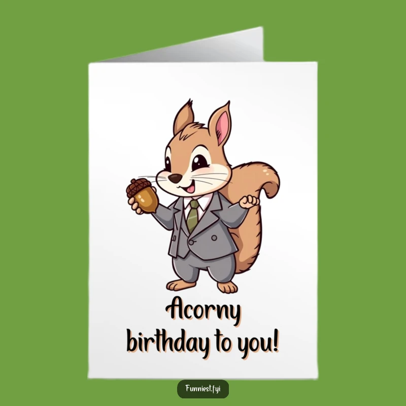 Free Printable Birthday Card: Suited Squirrel Acorn Jewel - Funny Downloadable Gift