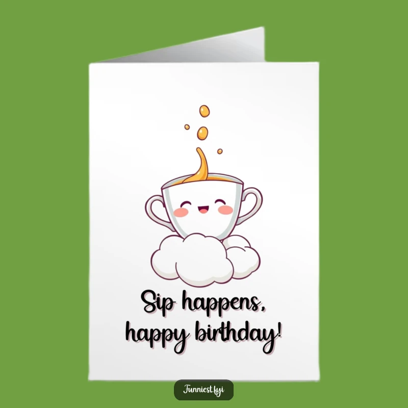 Free Printable Birthday Card: Cheerful Teacup & Cloud Pour - Joyful Downloadable Gift!