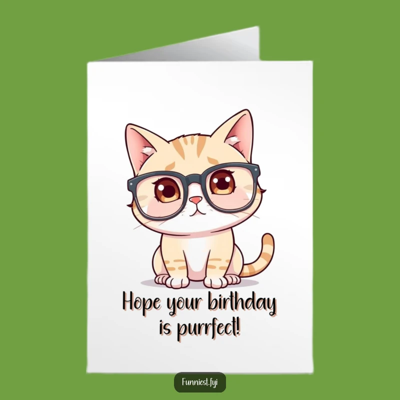 Free Printable Birthday Card: Confused Cat with Big Glasses, Funny Cat Downloadable Gift